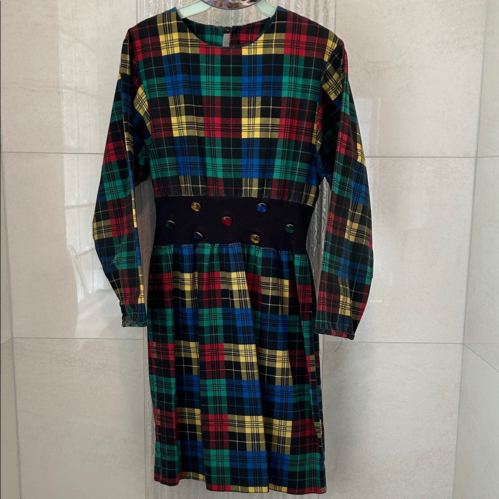 Plaid Multicolor Kids Casual Holiday Party Dress Girls Small